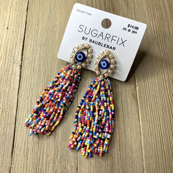 BaubleBar Jewelry - SUGARFIX by BaubleBar Multicolored Evil Eye Beaded Tassel Drop Gold Earrings